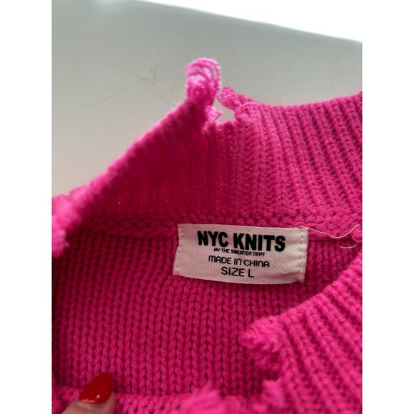 Nyc Knits Sweater Womens L Pink Cropped Distressed Mock Neck Cable Knit Pullover - Picture 6 of 11